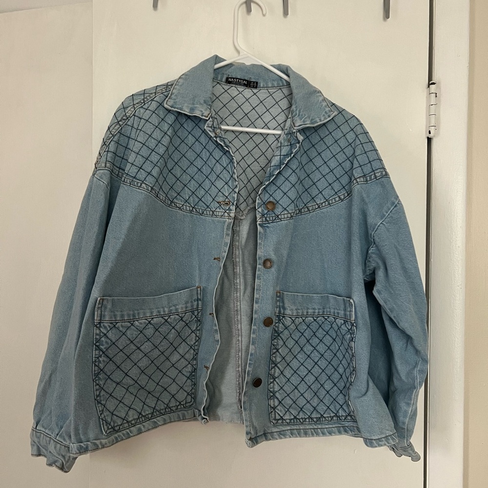 Nasty Gal Light Blue Quilted Jean Jacket